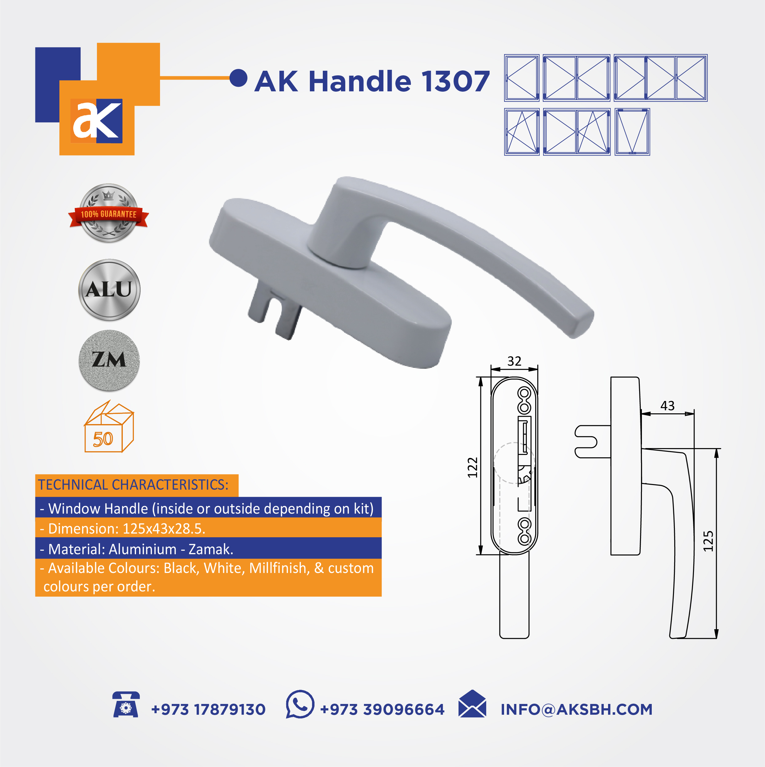Buy Ak Window Handle 005 Online | Construction Finishes | Qetaat.com